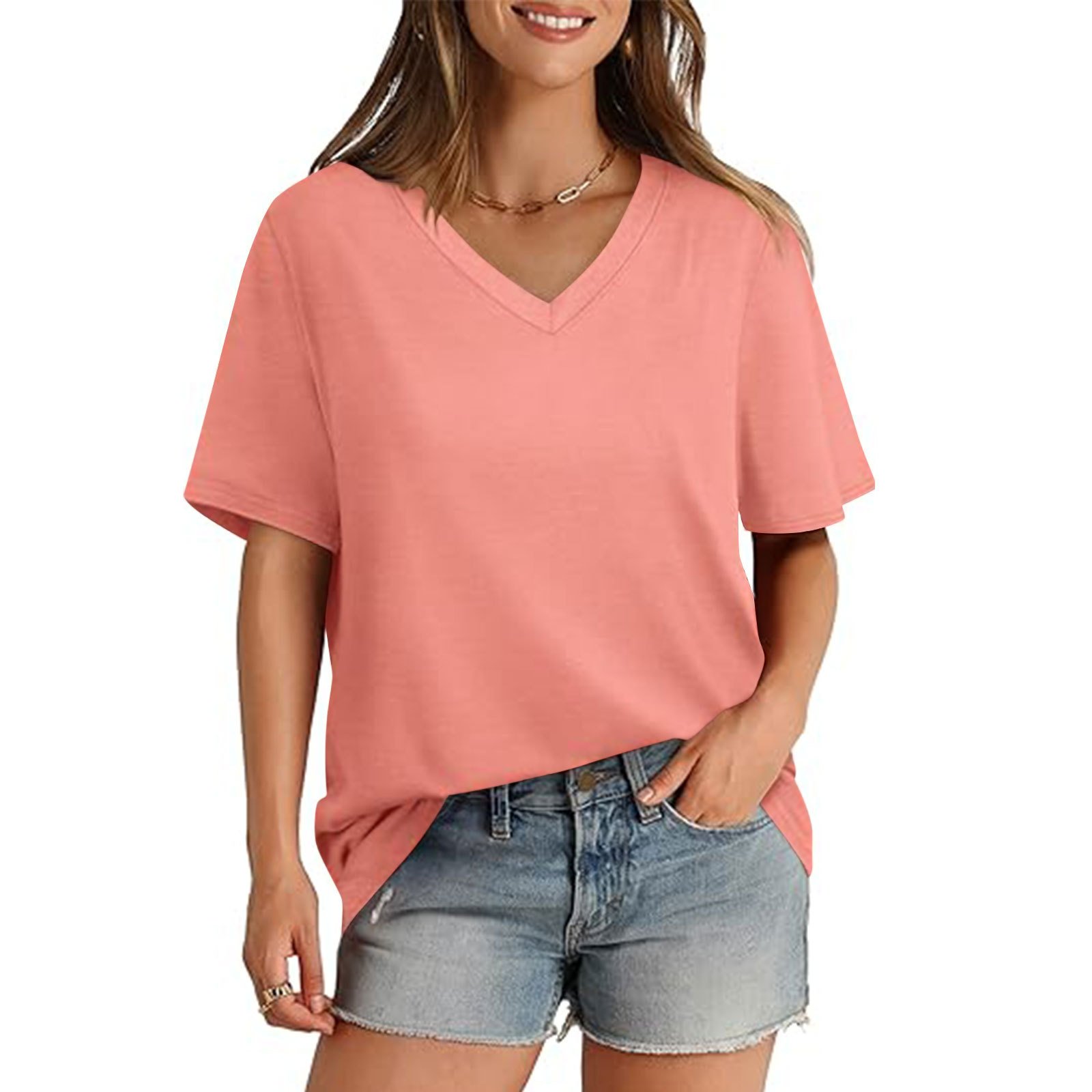 💖Last Day Promotion 49% OFF✨Womens T Shirts V Neck Short Sleeve Casual Loose Tees Tops 2025 Trending Now👚