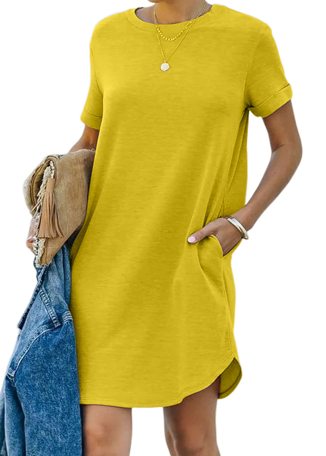 Women's Casual Short Sleeve T-Shirt Dress With Pocket
