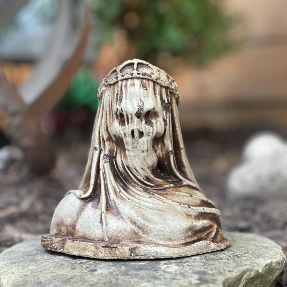 Veiled Skull Planter, Horror Pot, Cement Planter 1