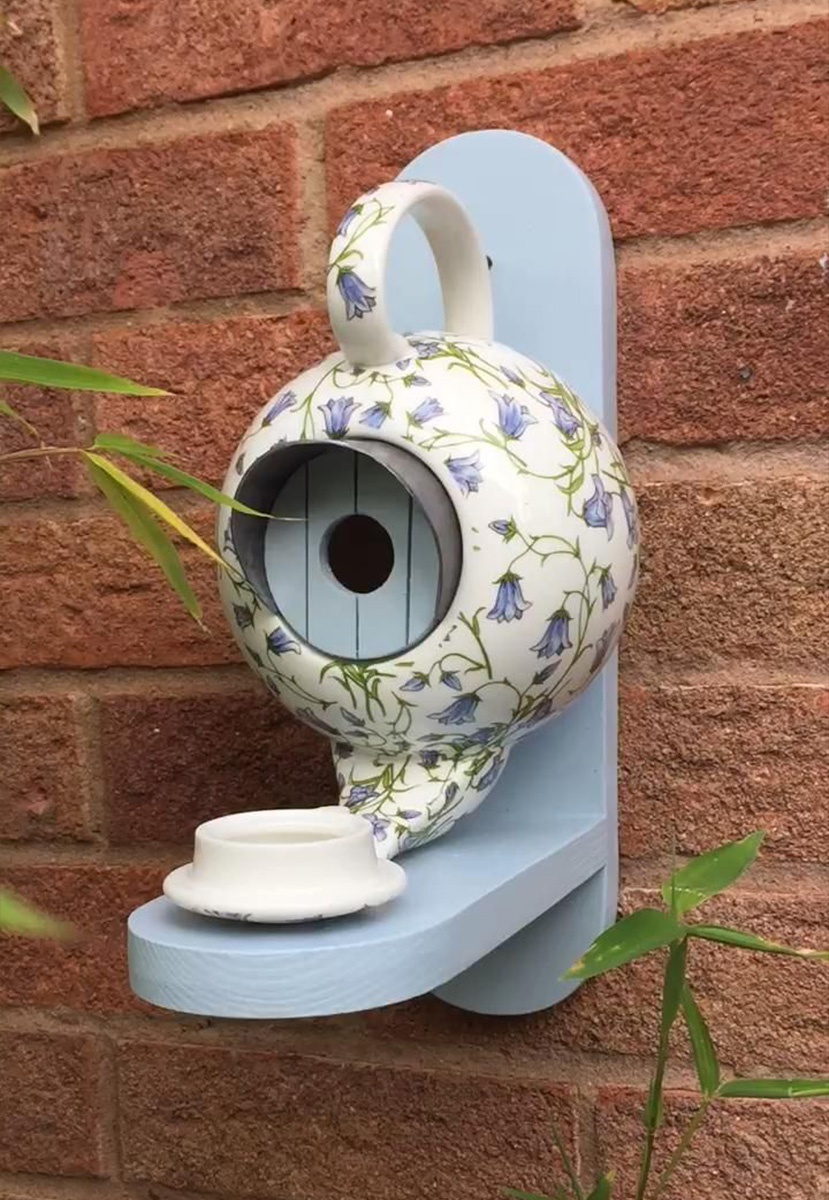 William Morris Teal Teapot Bird House and Feeder