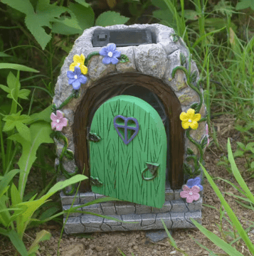 Solar Powered Fairy Door Statue with LED Light