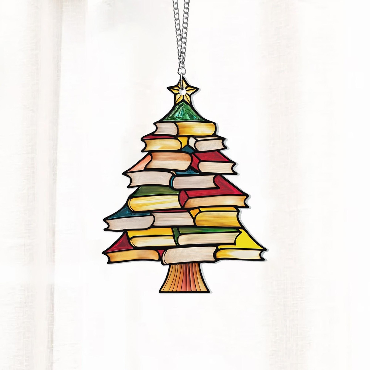 🎄📚✨Christmas Book Tree Suncatcher Ornament