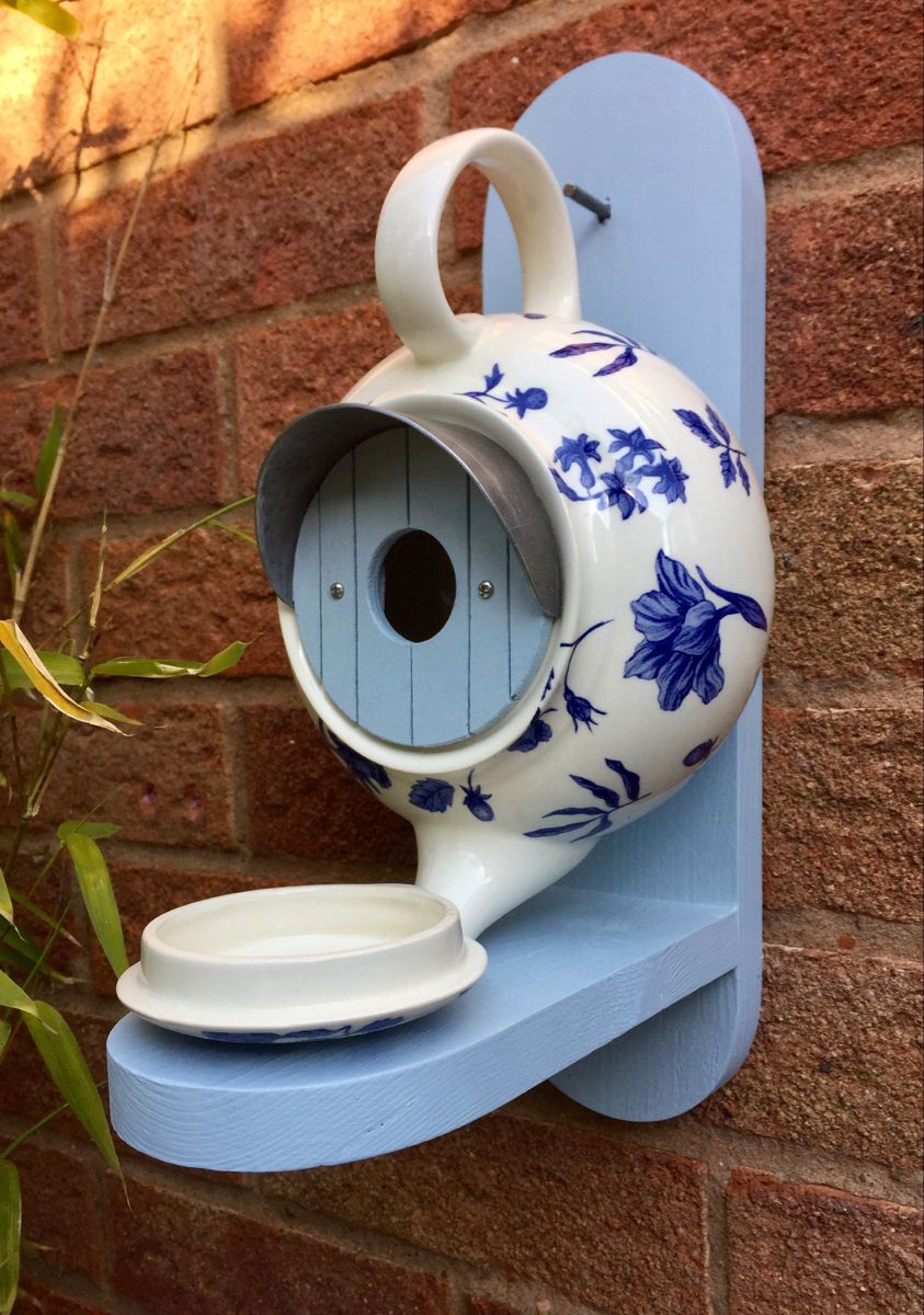 William Morris Teal Teapot Bird House and Feeder