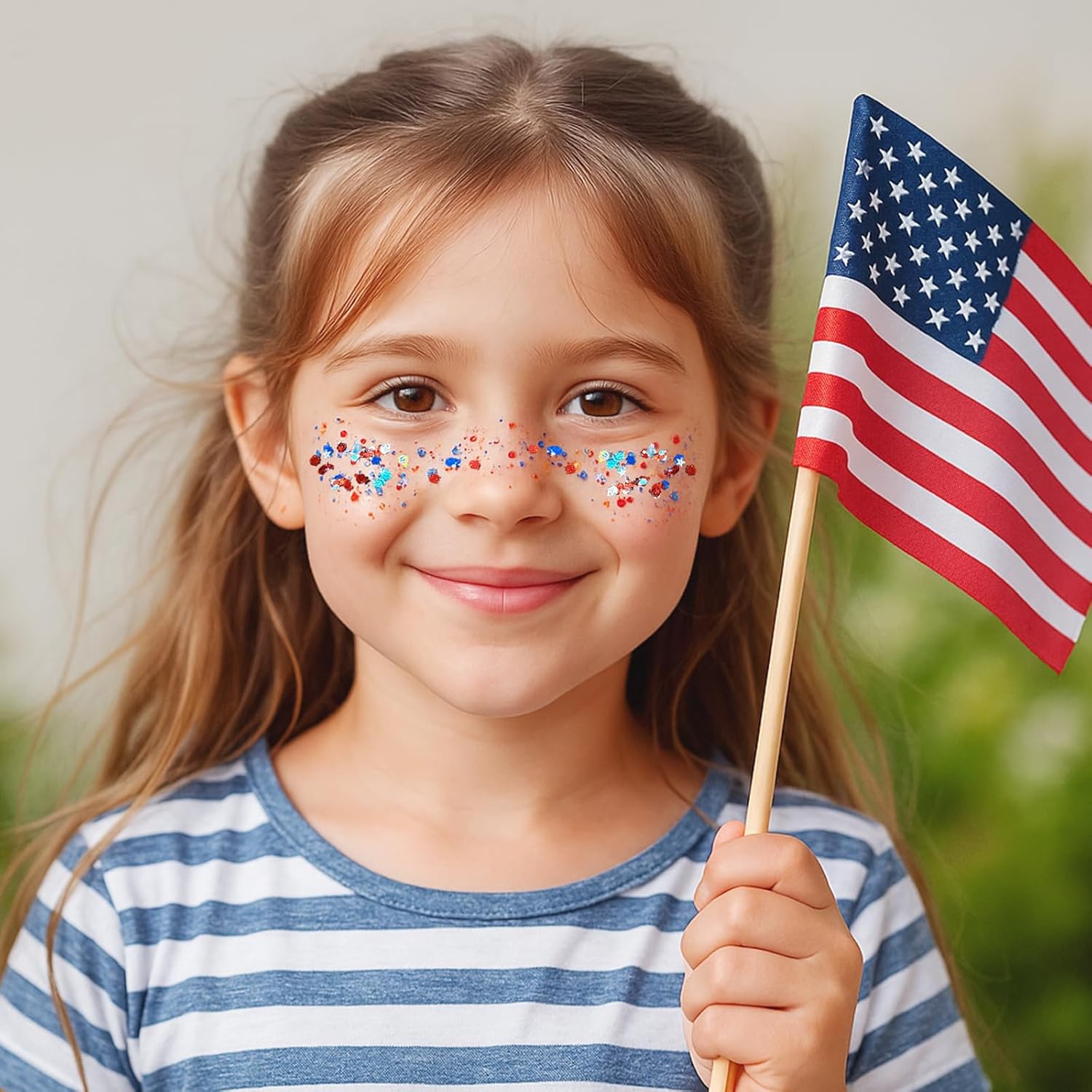 🦅Patriotic Red White & Blue Glitter Stick✨