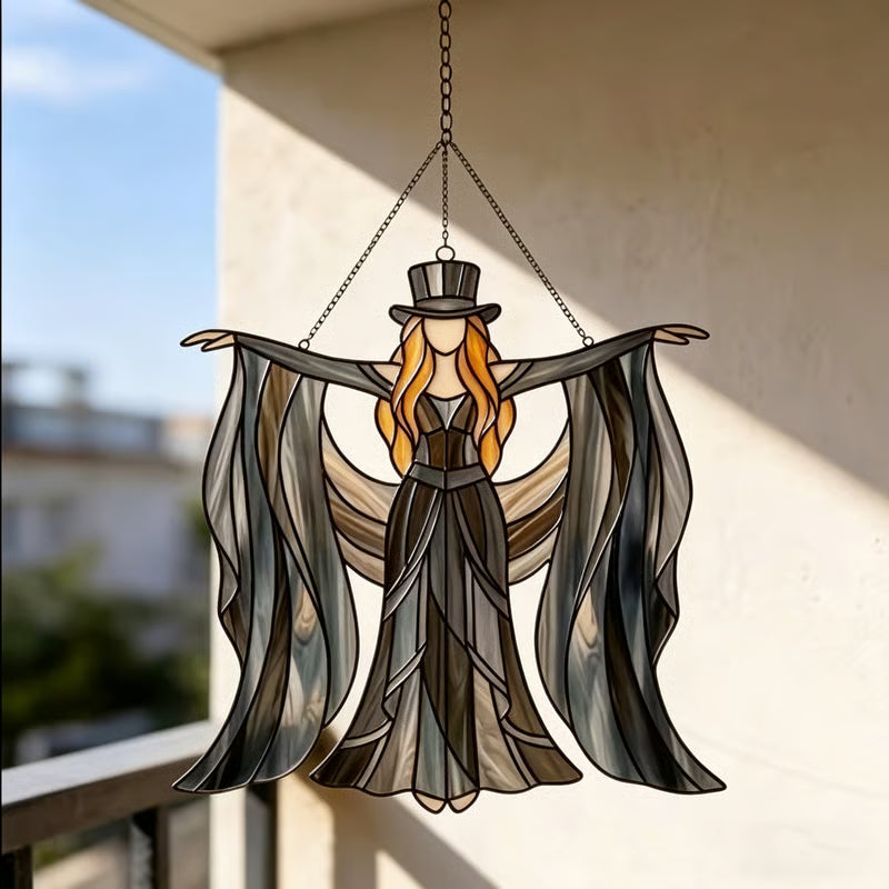 🧙‍♀️Boho Dancing Lady Suncatcher Glass Hanging Ornament - Mystical Gothic Woman Window Spinner
