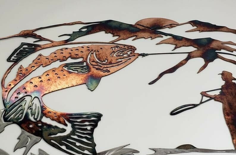 Solo Mallard Hunting & Trout Fishing Scene Metal Wall Art-BUY 2 FREE SHIPPING