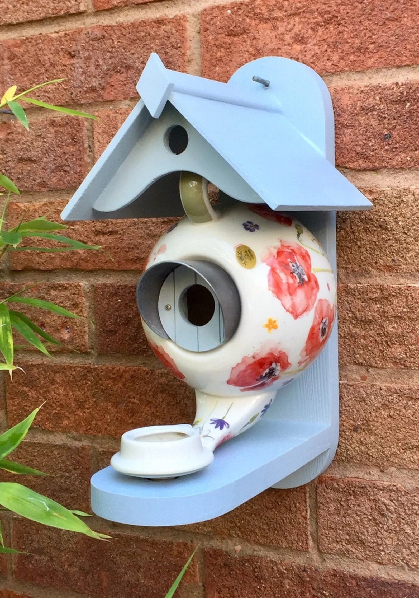 William Morris Teal Teapot Bird House and Feeder