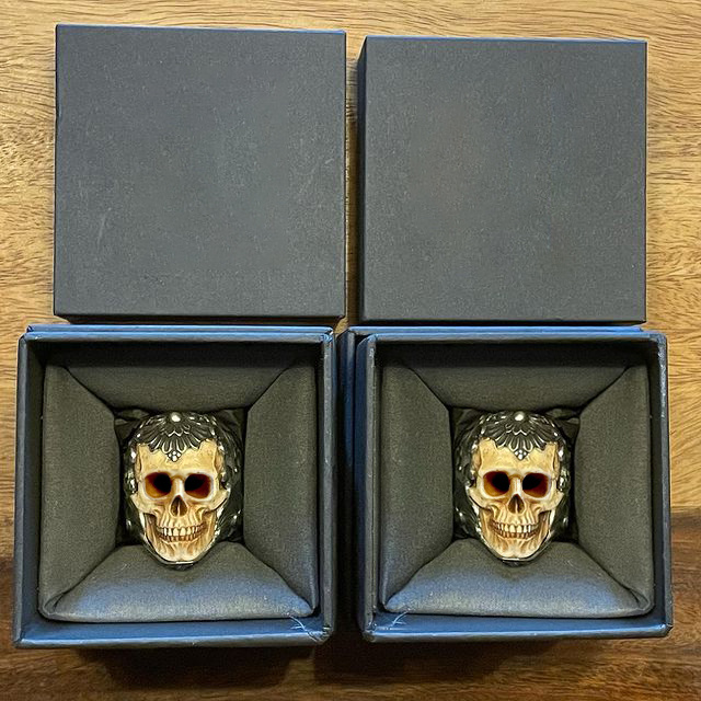 💀Vintage Polish Floral Armor Skull Ring