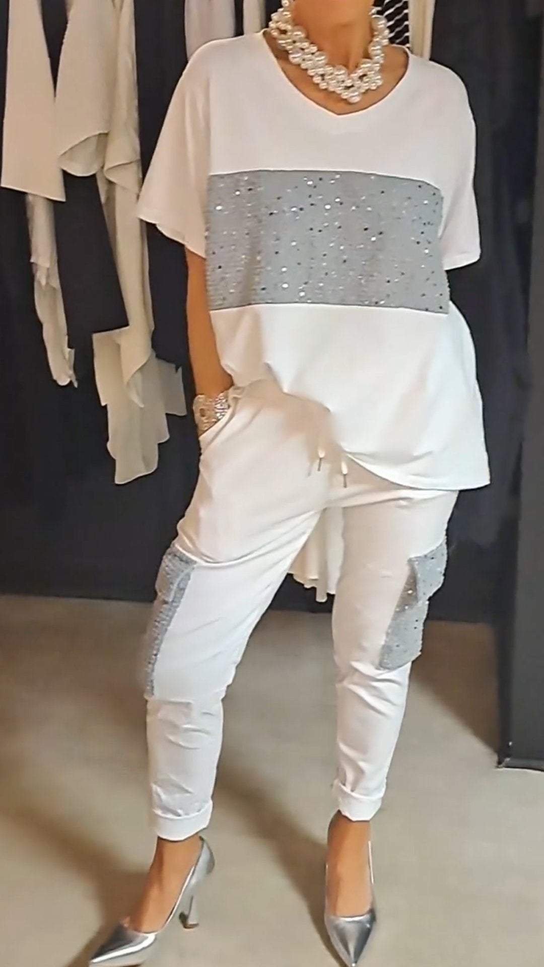 Casual Crew Neck Sequin Two-piece Suit——🔥(BUY 2 FREE SHIPPING)🔥