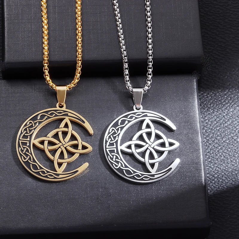 Celtic Knot Crescent Steel Pendant Necklace