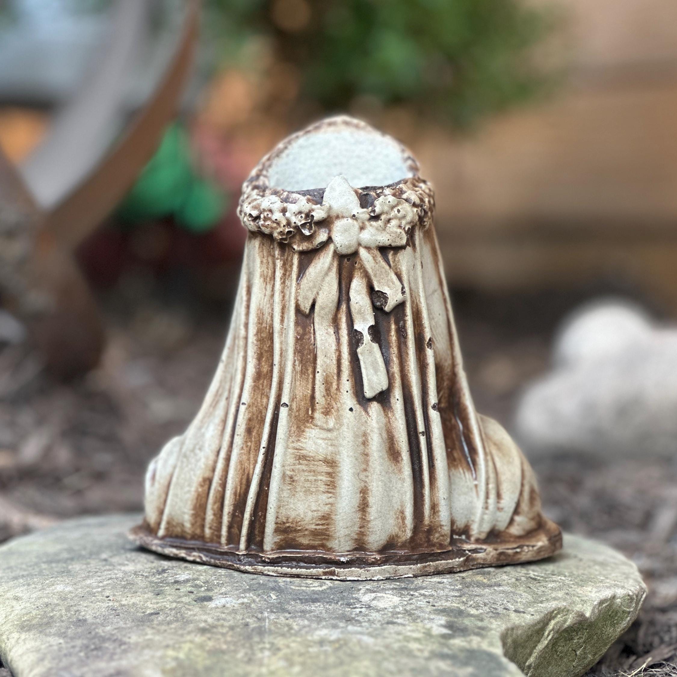 Veiled Skull Planter, Horror Pot, Cement Planter 1