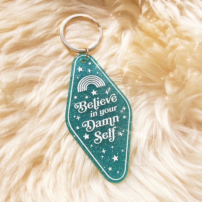 💖Positive Affirmation Glitter Motel Keychain🥰