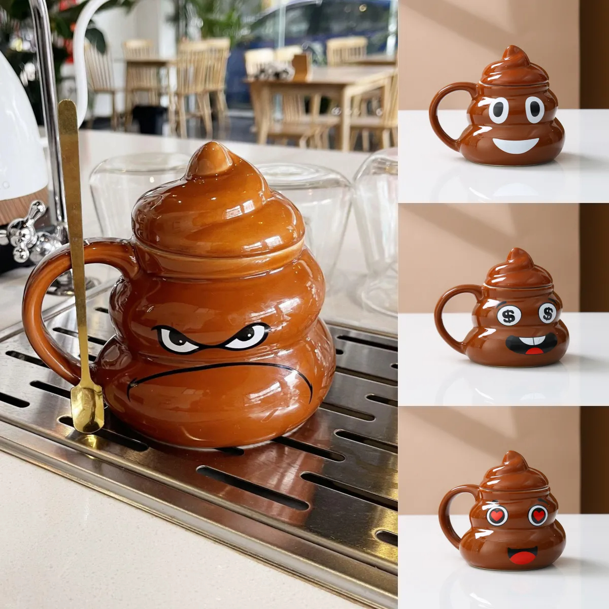 💩Naughty Prank Poop Emoji Ceramics Mug With Spoon