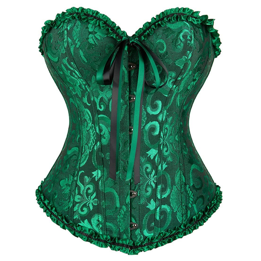 Women's Lacing Corset Top Satin Floral Boned Overbust Body Shaper Bustier