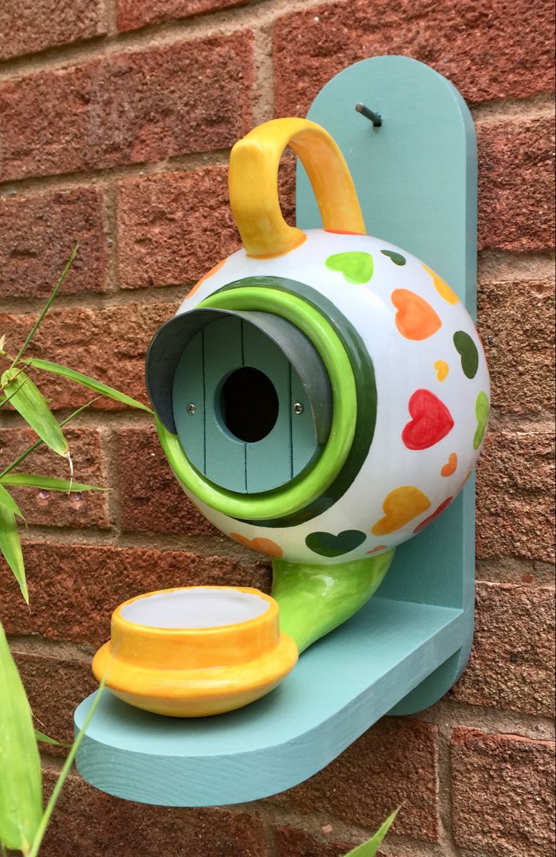William Morris Teal Teapot Bird House and Feeder