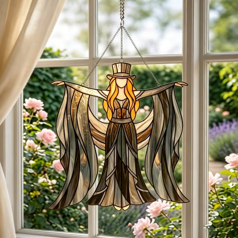🧙‍♀️Boho Dancing Lady Suncatcher Glass Hanging Ornament - Mystical Gothic Woman Window Spinner
