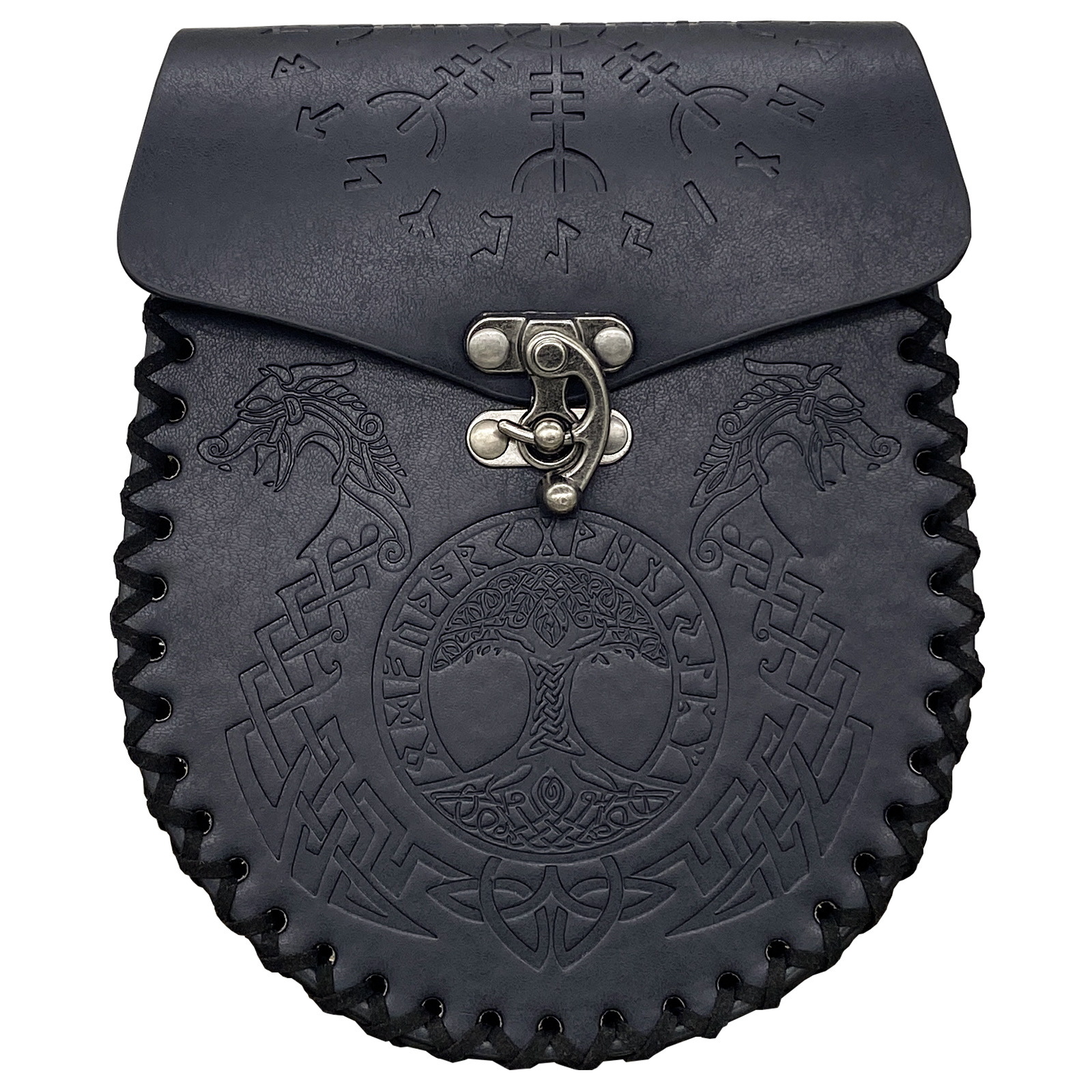 Vintage Medieval Nordic Embossed Leather Belt Bag