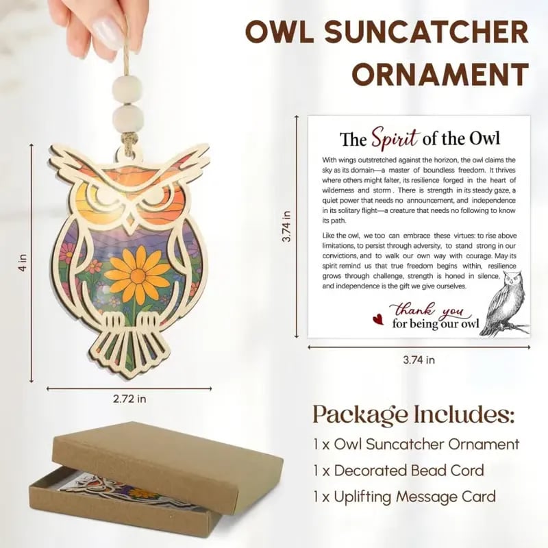 🔥LAST DAY 50% OFF - 🦉Handmade Owl Suncatcher Ornament with Card