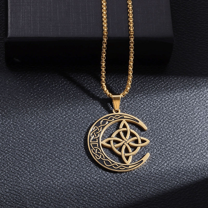 Celtic Knot Crescent Steel Pendant Necklace