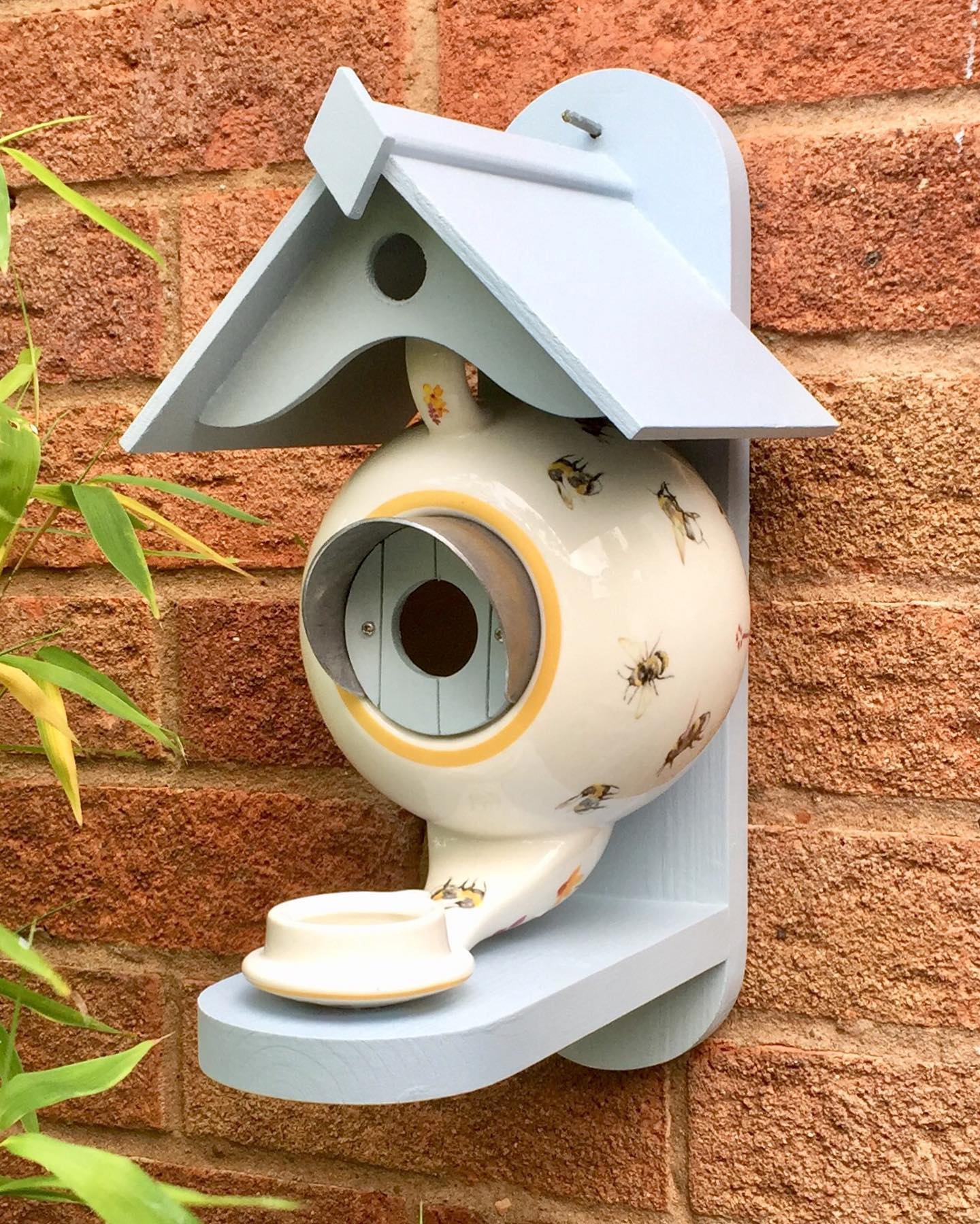 William Morris Teal Teapot Bird House and Feeder