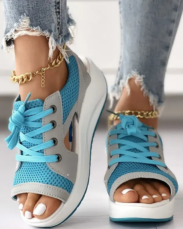 🔥Last Day Promotion 50% OFF🔥 - Contrast Paneled Cutout Lace-up Muffin Sandals👡