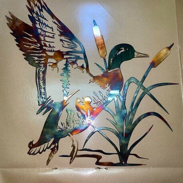 Solo Mallard Hunting & Trout Fishing Scene Metal Wall Art-BUY 2 FREE SHIPPING