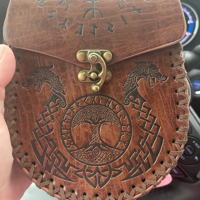 Vintage Medieval Nordic Embossed Leather Belt Bag