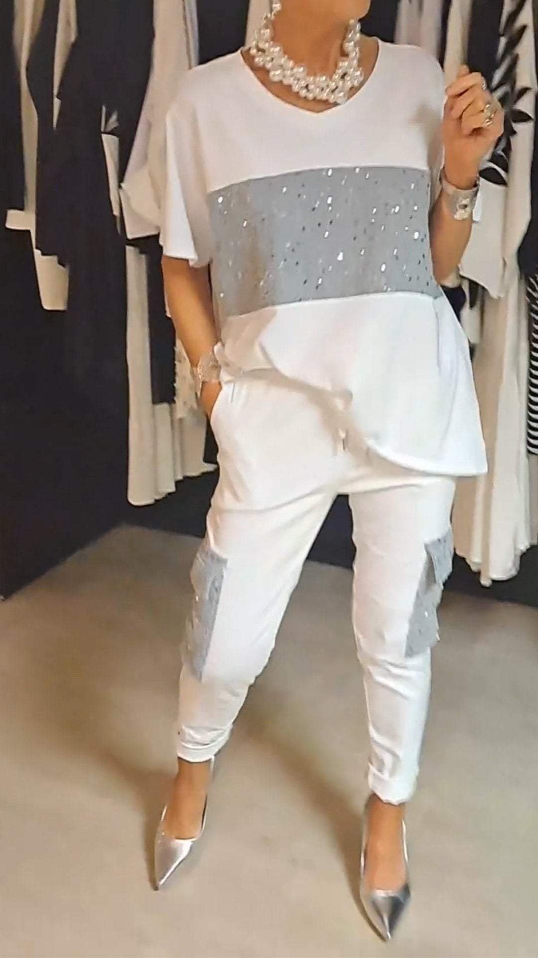 Casual Crew Neck Sequin Two-piece Suit——🔥(BUY 2 FREE SHIPPING)🔥