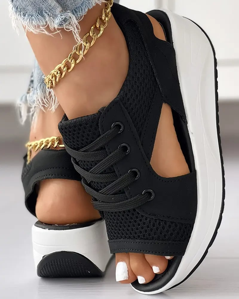 🔥Last Day Promotion 50% OFF🔥 - Contrast Paneled Cutout Lace-up Muffin Sandals👡