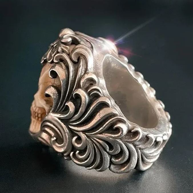 💀Vintage Polish Floral Armor Skull Ring
