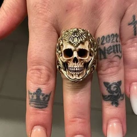 💀Vintage Polish Floral Armor Skull Ring