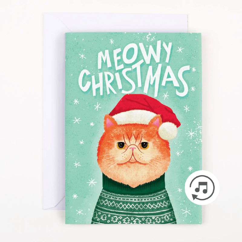 MEOWY CHRISTMAS 🐱🎄🔊 - JOKER GREETING PRANK CARD (GLITTER + SOUND)