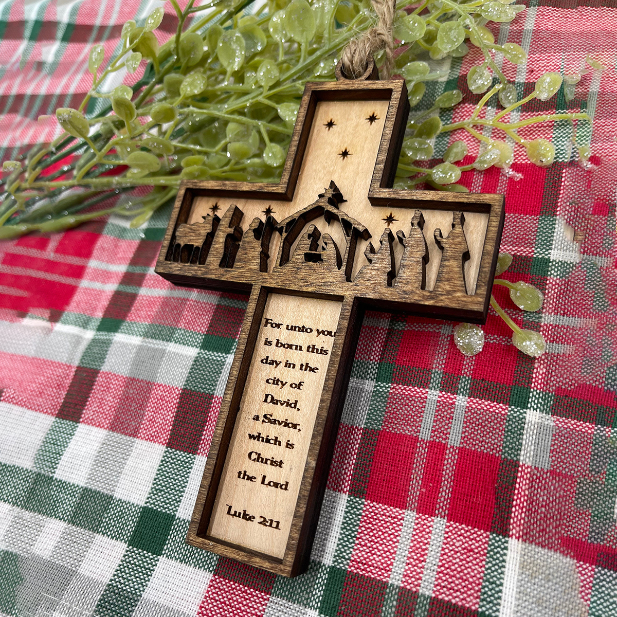 Nativity Cross Scripture Christmas Ornament - Religious Luke 2:11