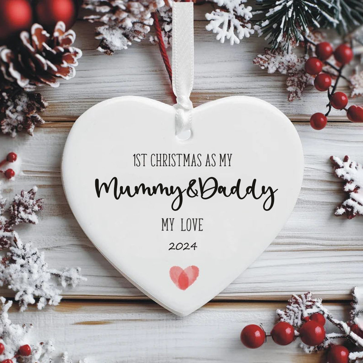 First Christmas as a Family New Parents Heart Tree Decoration Bauble