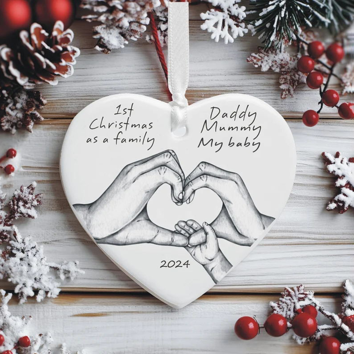 First Christmas as a Family New Parents Heart Tree Decoration Bauble