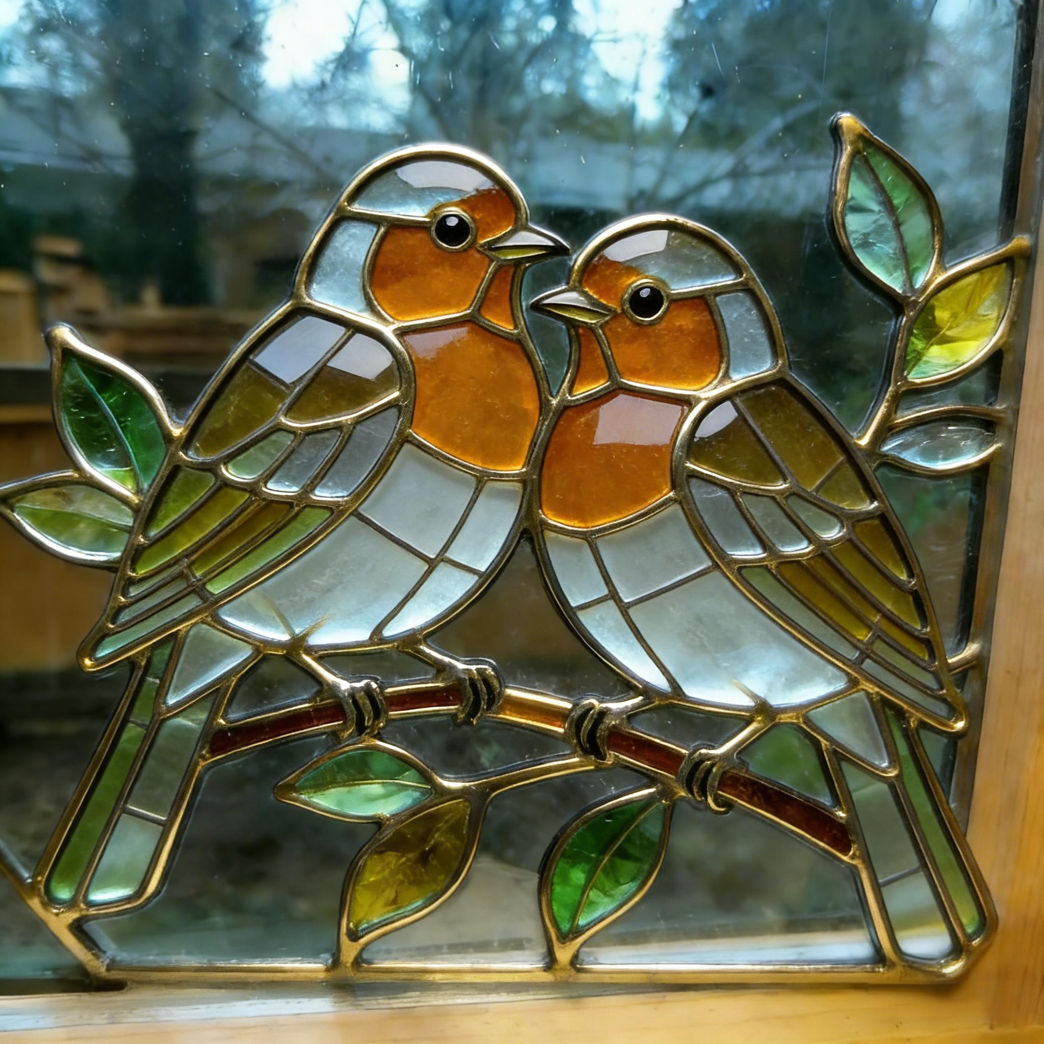 Stained Glass Lovebirds Window Decor