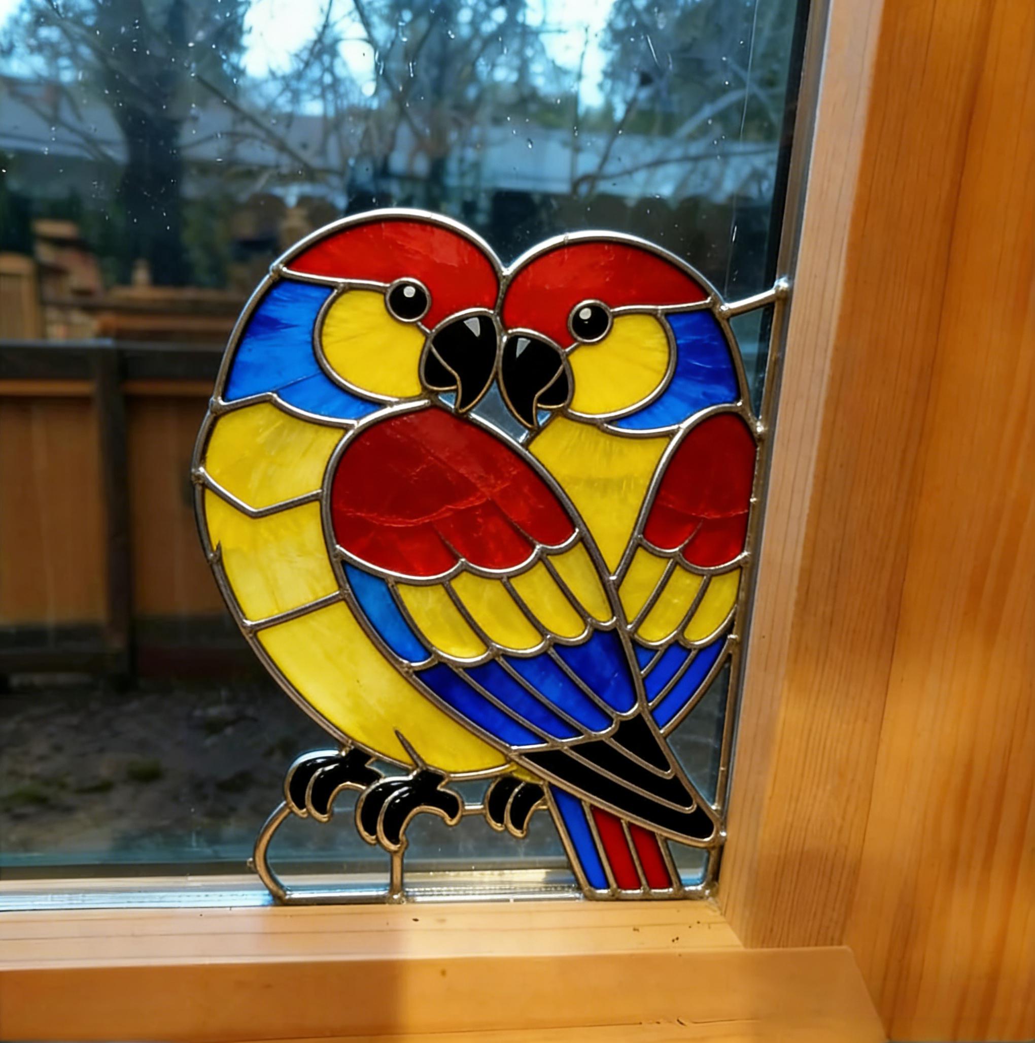 Stained Glass Lovebirds Window Decor