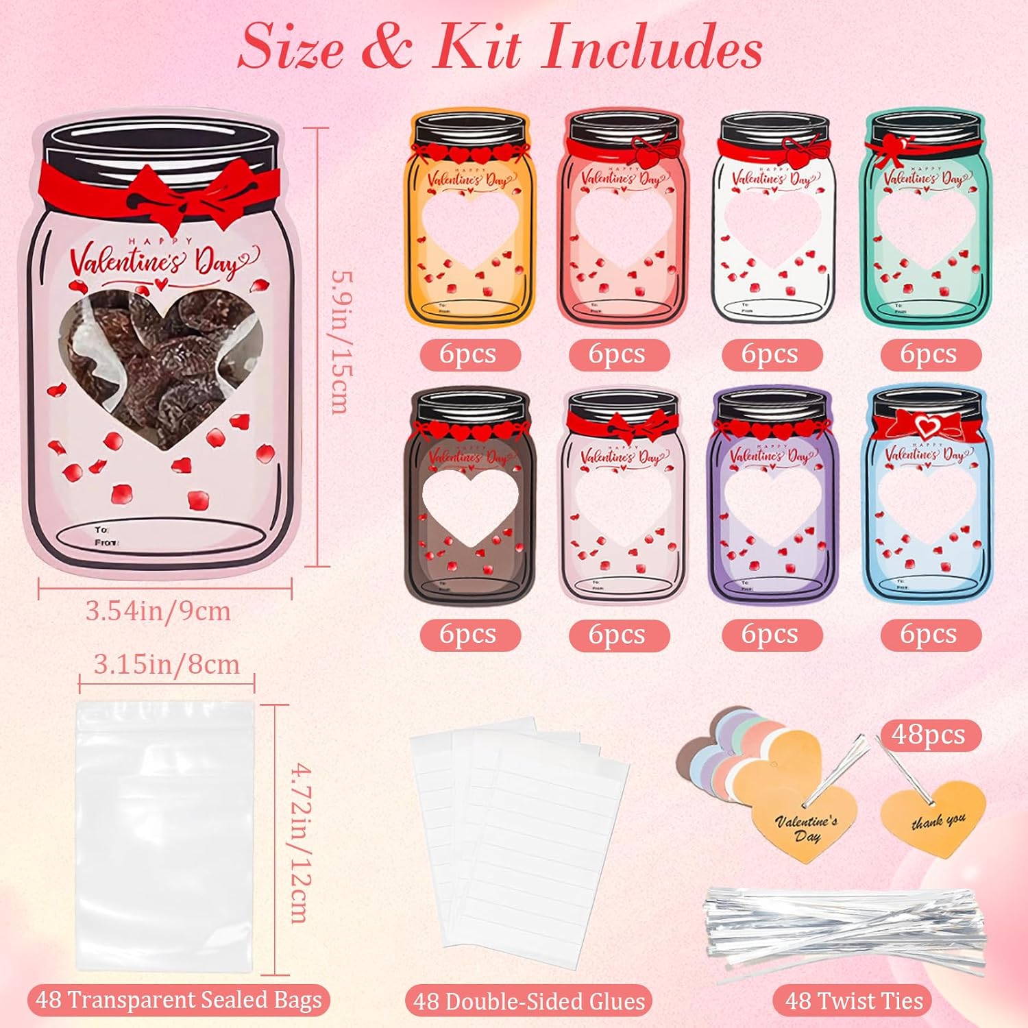48 Pcs Mason Candy Jar Cards 