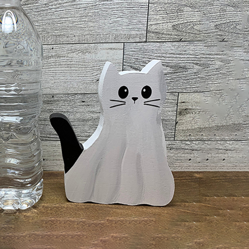 👻🐱Wooden Ghost Cat Figurine