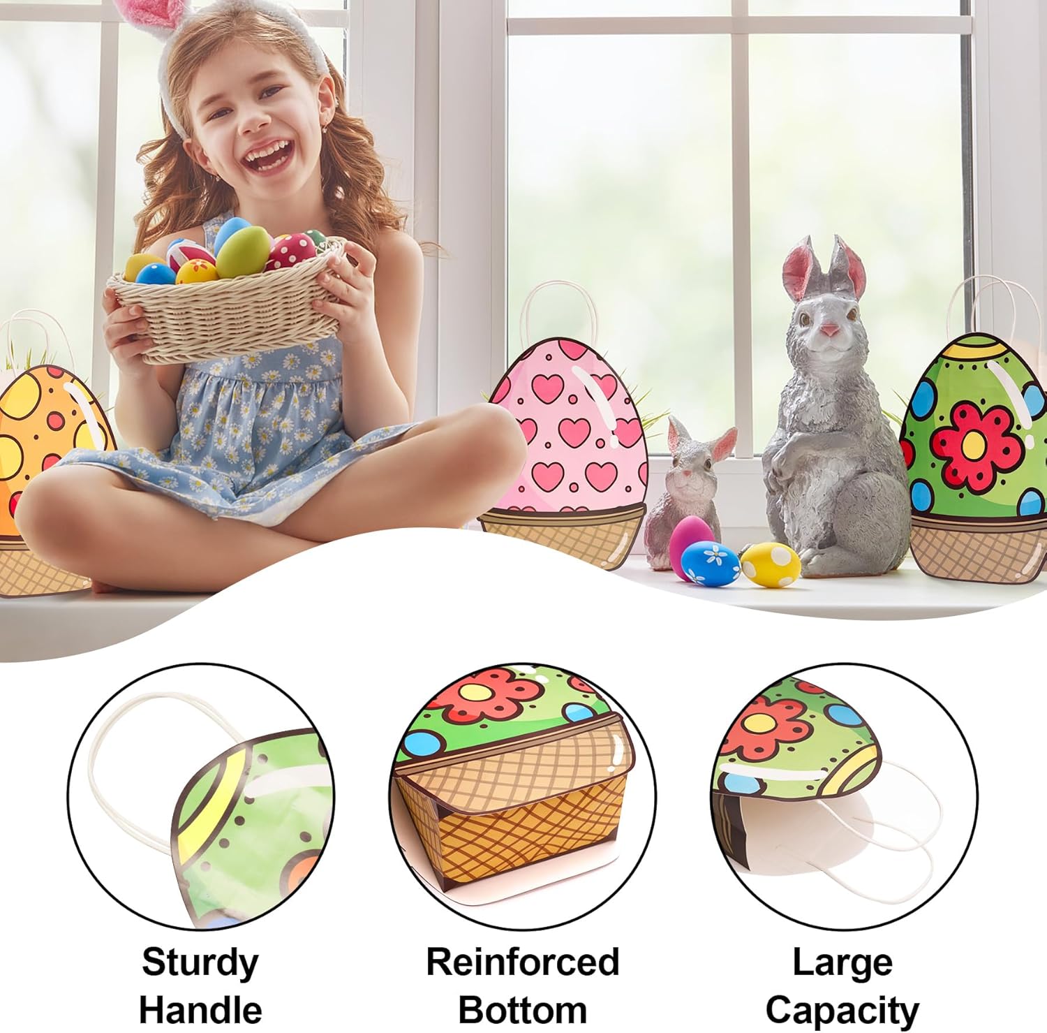 6Pcs Large Capacity Easter Egg Tote Bags