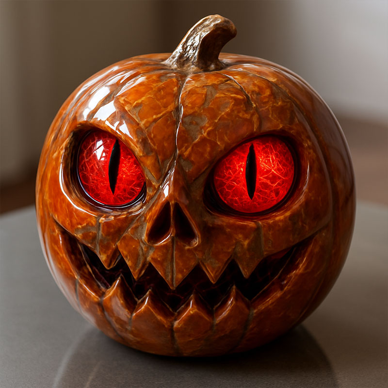 Handmade Red-Eyed Pumpkin Figurine