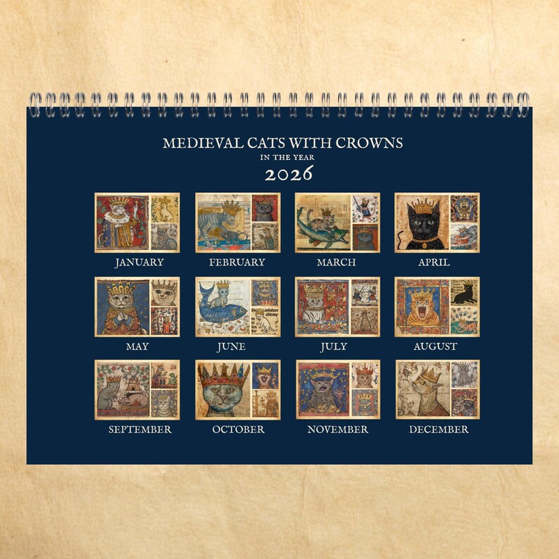 Medieval Cats with Crowns Calendar 2026