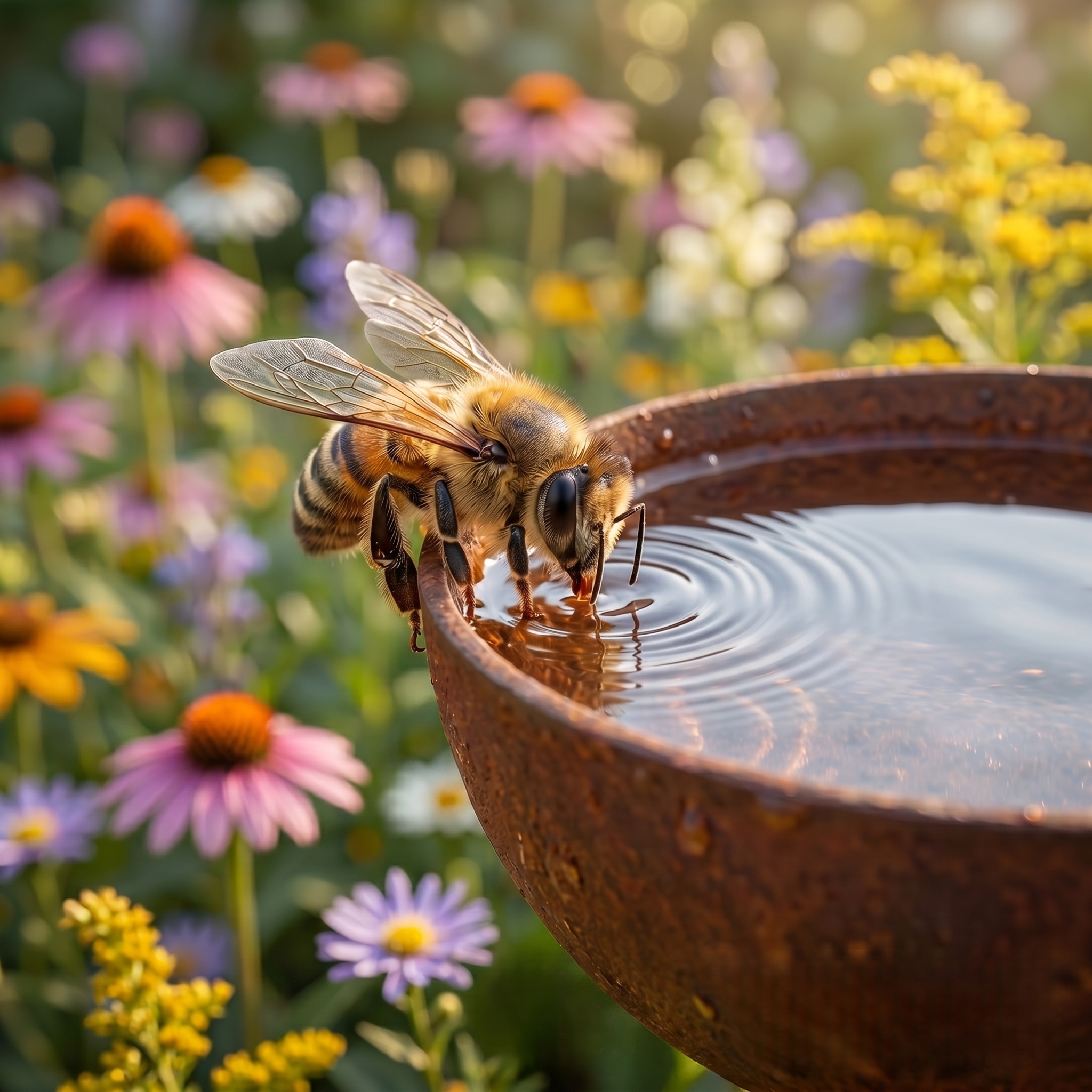 Set of 3 Metal Rain Catcher-Metal Bird Bath Pollinator 