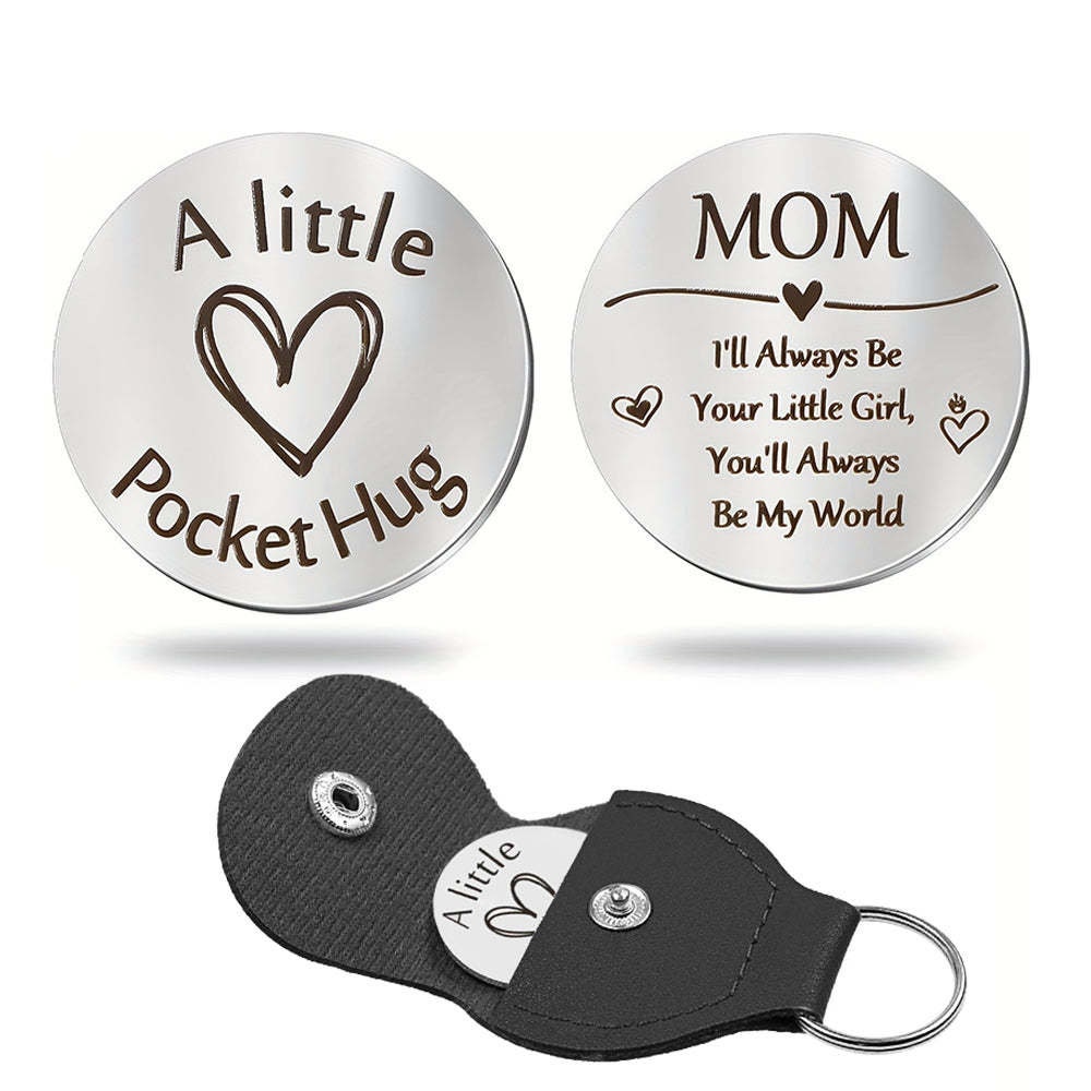 Double Sided Engraved Pocket Hug Token with Leather