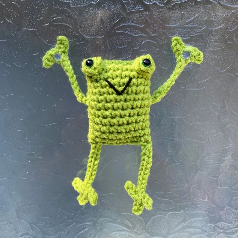 Handmade Leggy Green Frog with Suction Cups