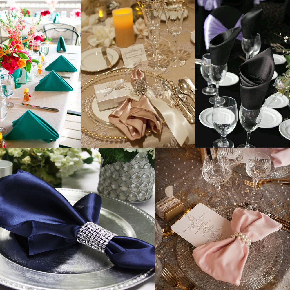 50Pcs Table Napkin Cloth Square Satin Fabric Pocket Handkerchief-Grand Kitchen