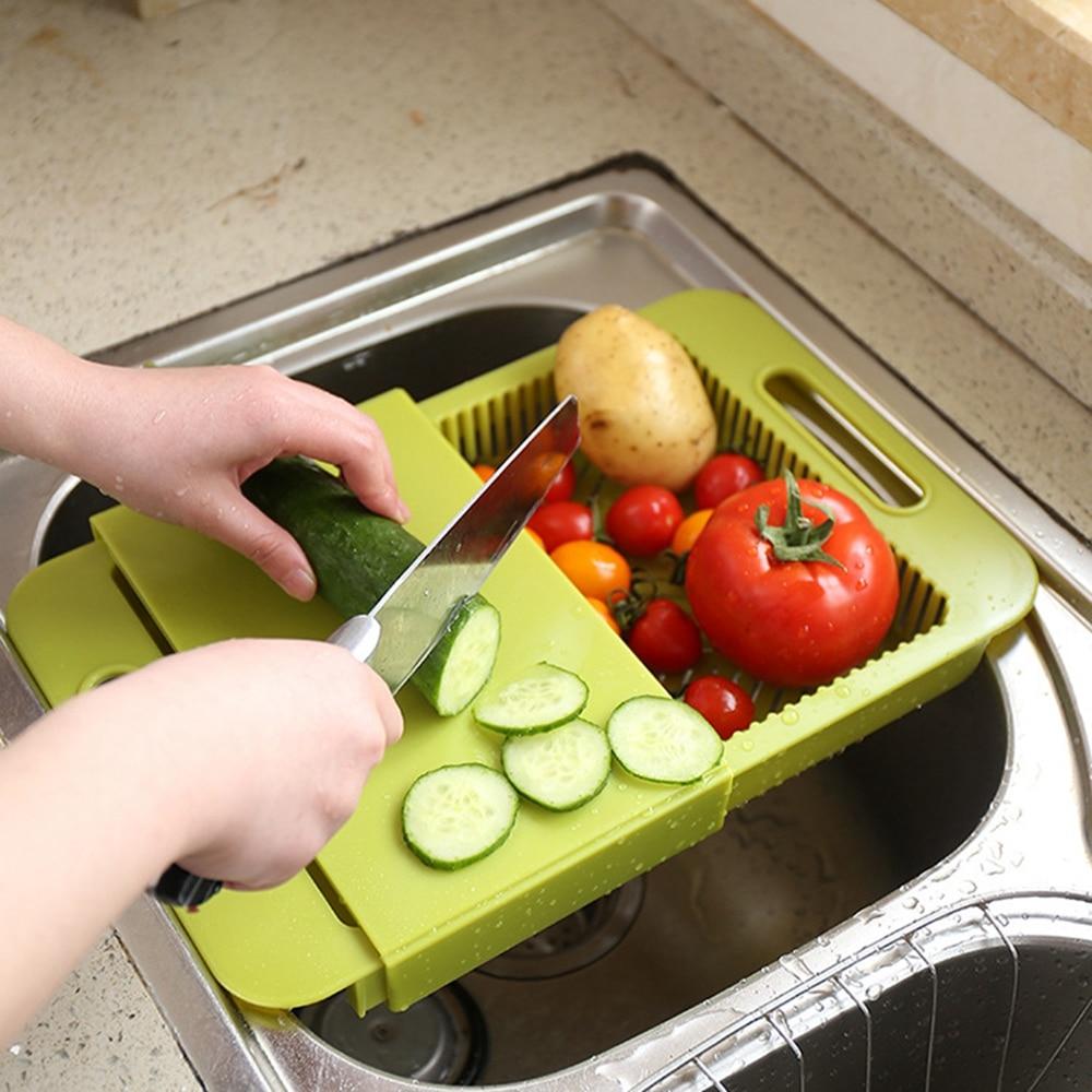 Retractable Cutting Board and Drain Basket-Grand Kitchen