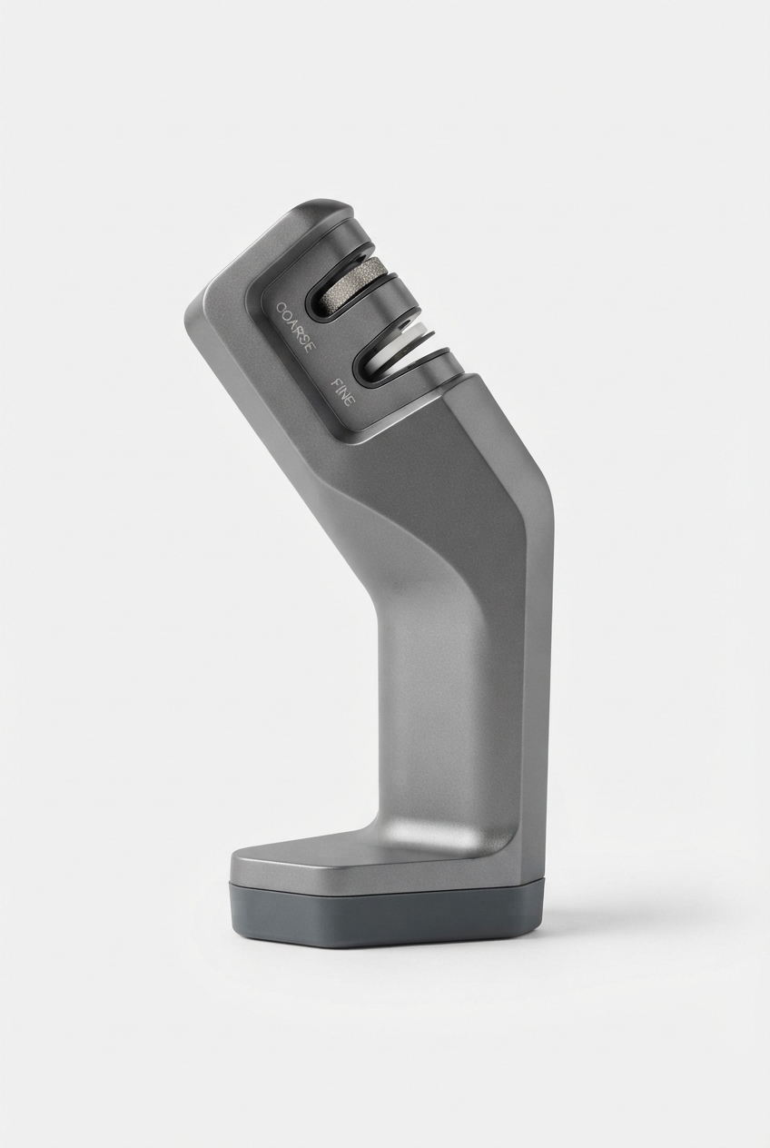 Compact knife sharpener on minimalist off-white background