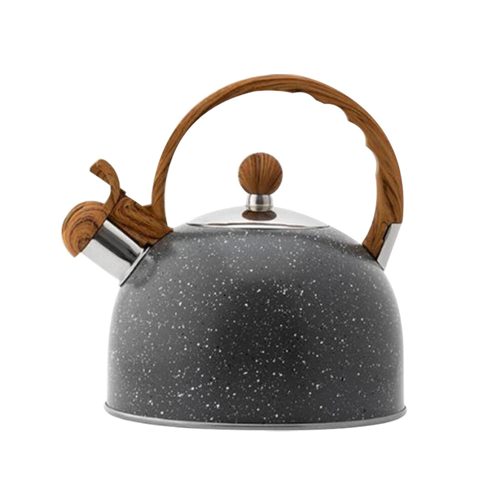 85oz Black Stainless Steel Kettle Teapot With Wood Grain Handle-Grand Kitchen