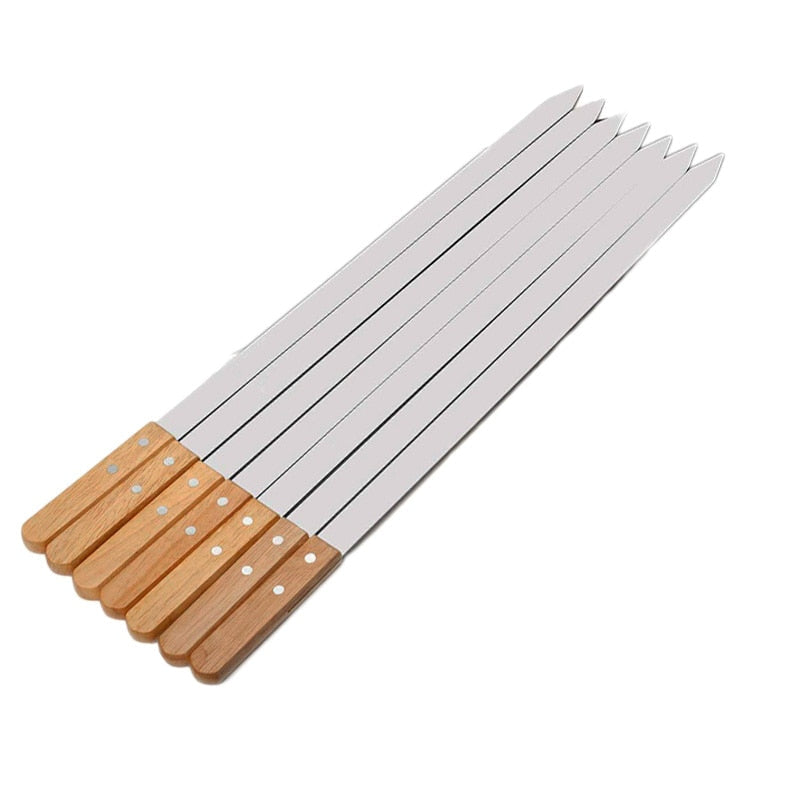 BBQ Skewers Barbecue Grill Forks Long Handle Flat BBQ Accessories Tool-Grand Kitchen